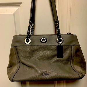 COACH Edie Carryall Turn Lock Heather Gray Leather & Suede Shoulder Bag